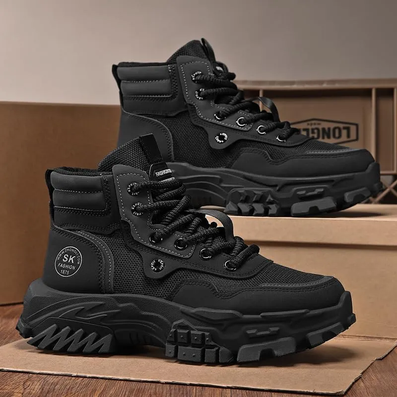Men High Top Hiking Boots, Lace Up Durable Sneakers For Men, Outdoor Comfortable Hiking Shoes, Men's Fashion Breather Shoes