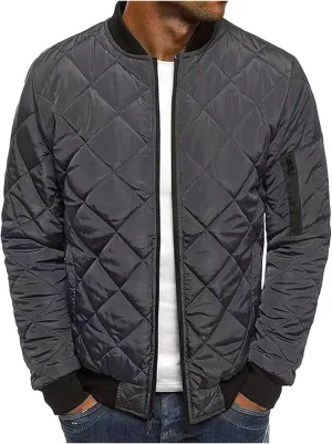 Mens Bomber Jackets Lightweight Jacket Coat Loose Fit Outwear Casual Sportswear Diamond Quilted Jackets