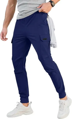 Mens Cargo Joggers Pants Stretch Tactical Casual Stylish Slim Fit Lightweight Sweatpants Elastic Waist Hiking Trousers