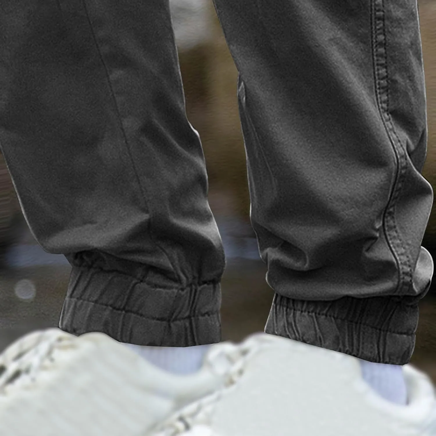 Mens Casual Cargo Pants Slim-Fit Drawstring Outdoor Hiking Pants Multi-Pockets Cotton Comfort Trousers for Travel