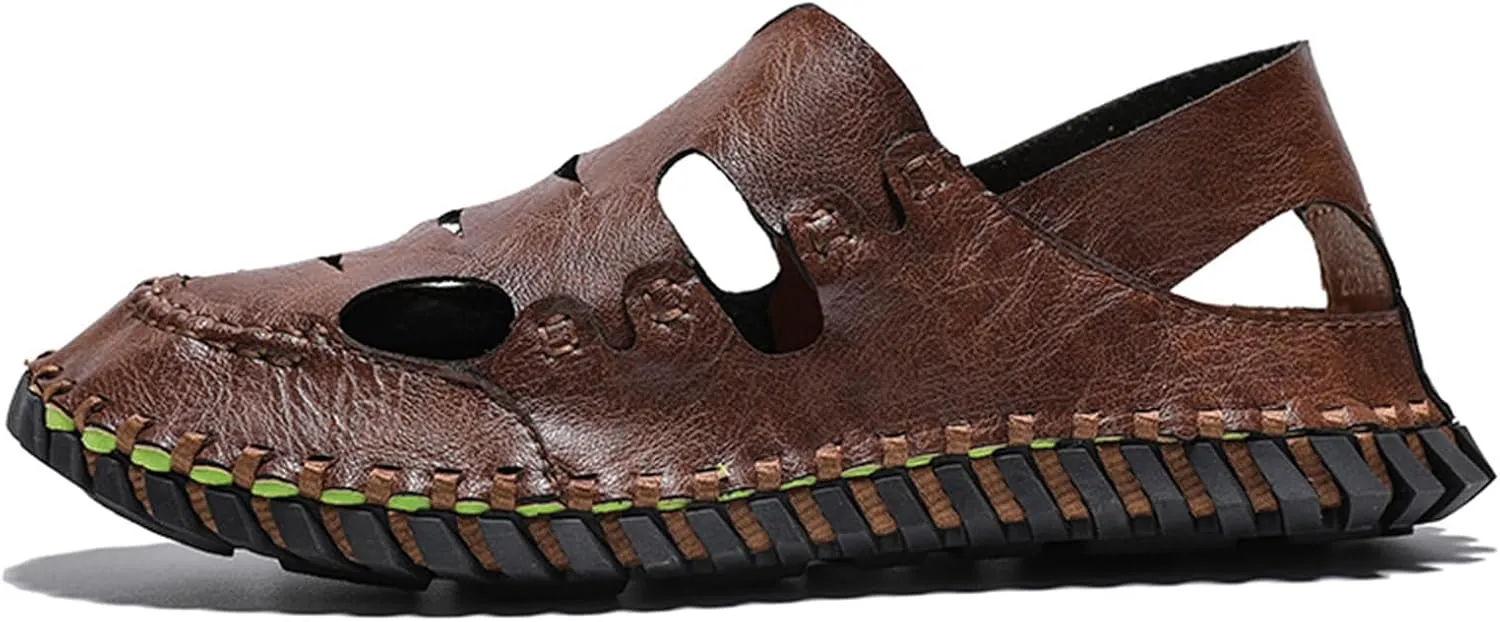 Men's Casual Soft Sandals, Handmade Summer Pull on Beach Shoes, Fashion Closed Toe Fisherman Shoes