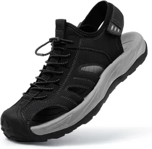 Mens Closed Toe Sandals Beach Water Shoes Men Waterproof Fisherman Leather Sport Hiking Sandals