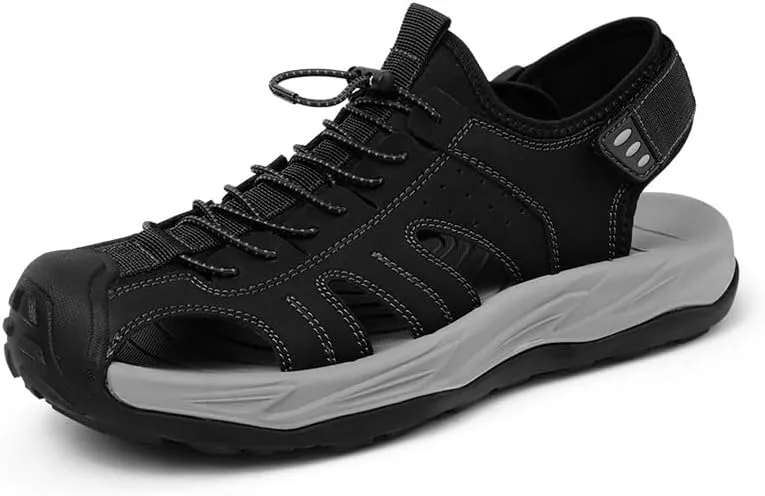 Mens Closed Toe Sandals Beach Water Shoes Men Waterproof Fisherman Leather Sport Hiking Sandals