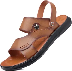 Mens Leather Sandals Casual Fisherman Sandals Summer Hiking Driving Walking Sandals Beach Slippers Waterproof Shoes