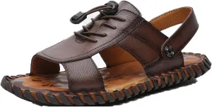 Men's Summer Leather Open Toe Fisherman Sandals, Non-Slip Beach Shoes for Outdoor Hiking