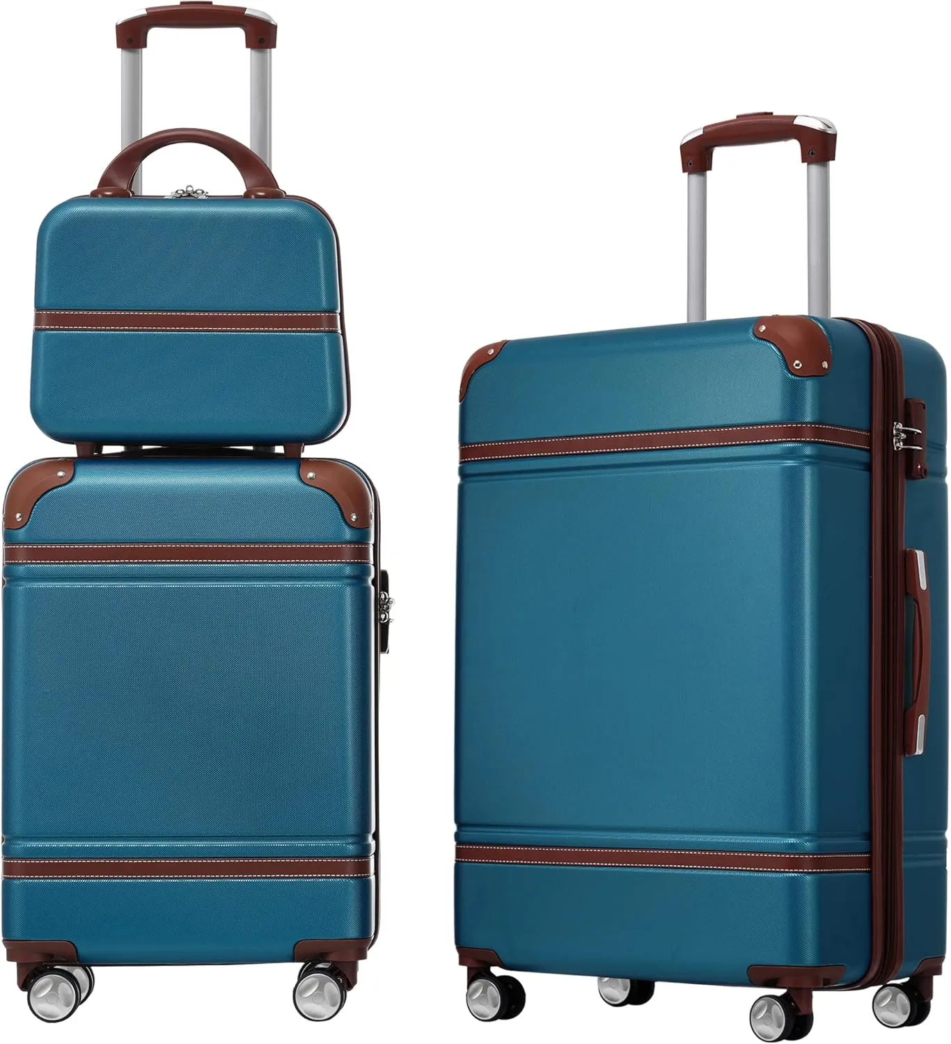 Merax Luggage Set Hardshell Carry-On Suitcase with TSA Lock Double Spinner Wheels Travel Duffel Bag with Trolley Sleeve Toiletry Bag Lightweight Travel Set (Blue, 3PC (20" 24" Cosmetic Case))