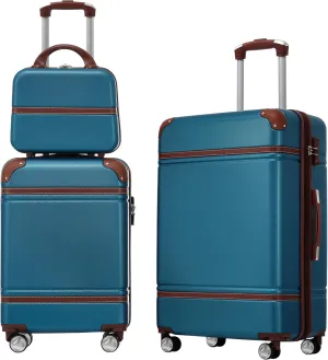 Merax Luggage Set Hardshell Carry-On Suitcase with TSA Lock Double Spinner Wheels Travel Duffel Bag with Trolley Sleeve Toiletry Bag Lightweight Travel Set (Blue, 3PC (20" 24" Cosmetic Case))