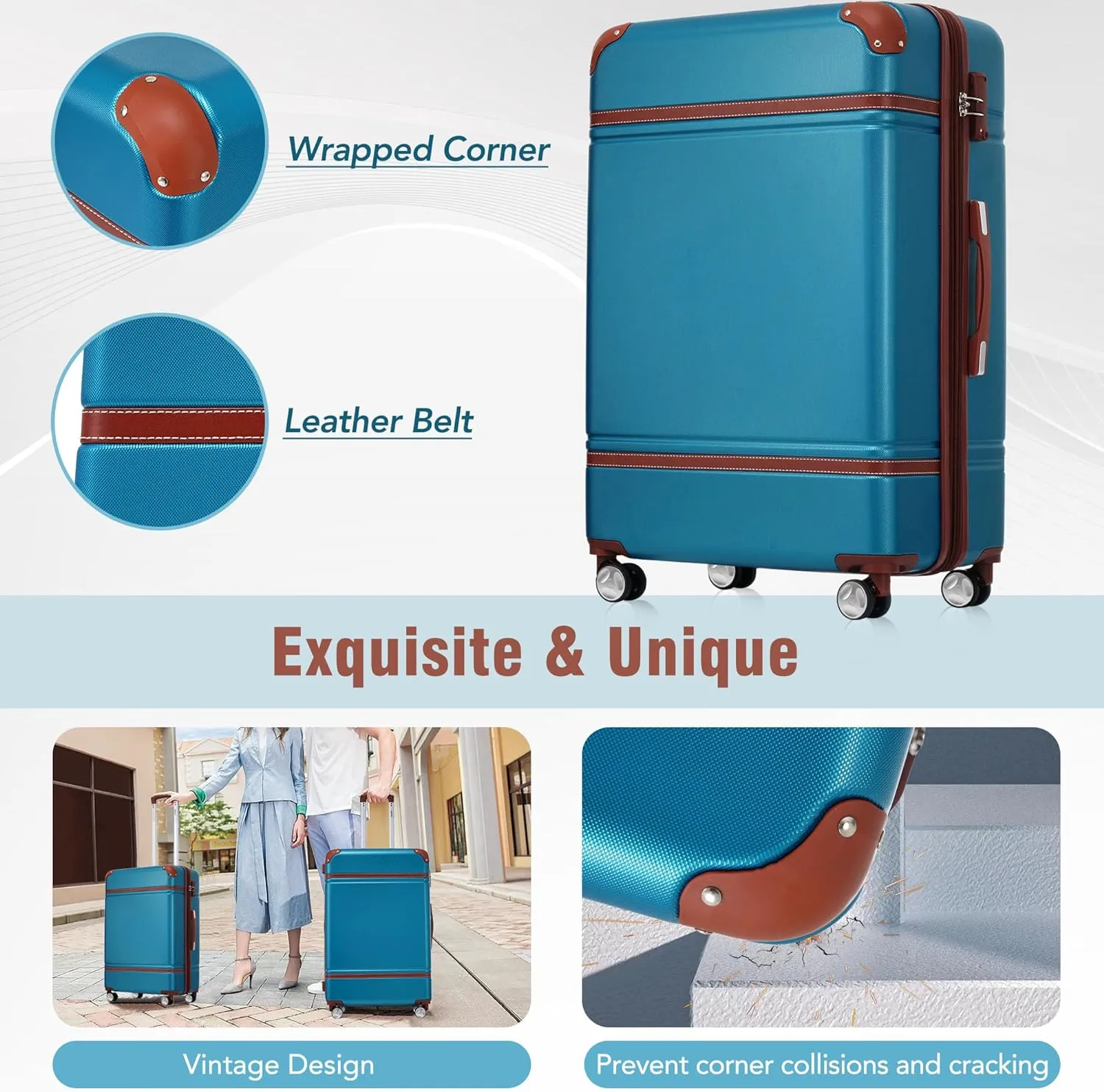 Merax Luggage Set Hardshell Carry-On Suitcase with TSA Lock Double Spinner Wheels Travel Duffel Bag with Trolley Sleeve Toiletry Bag Lightweight Travel Set (Blue, 3PC (20" 24" Cosmetic Case))