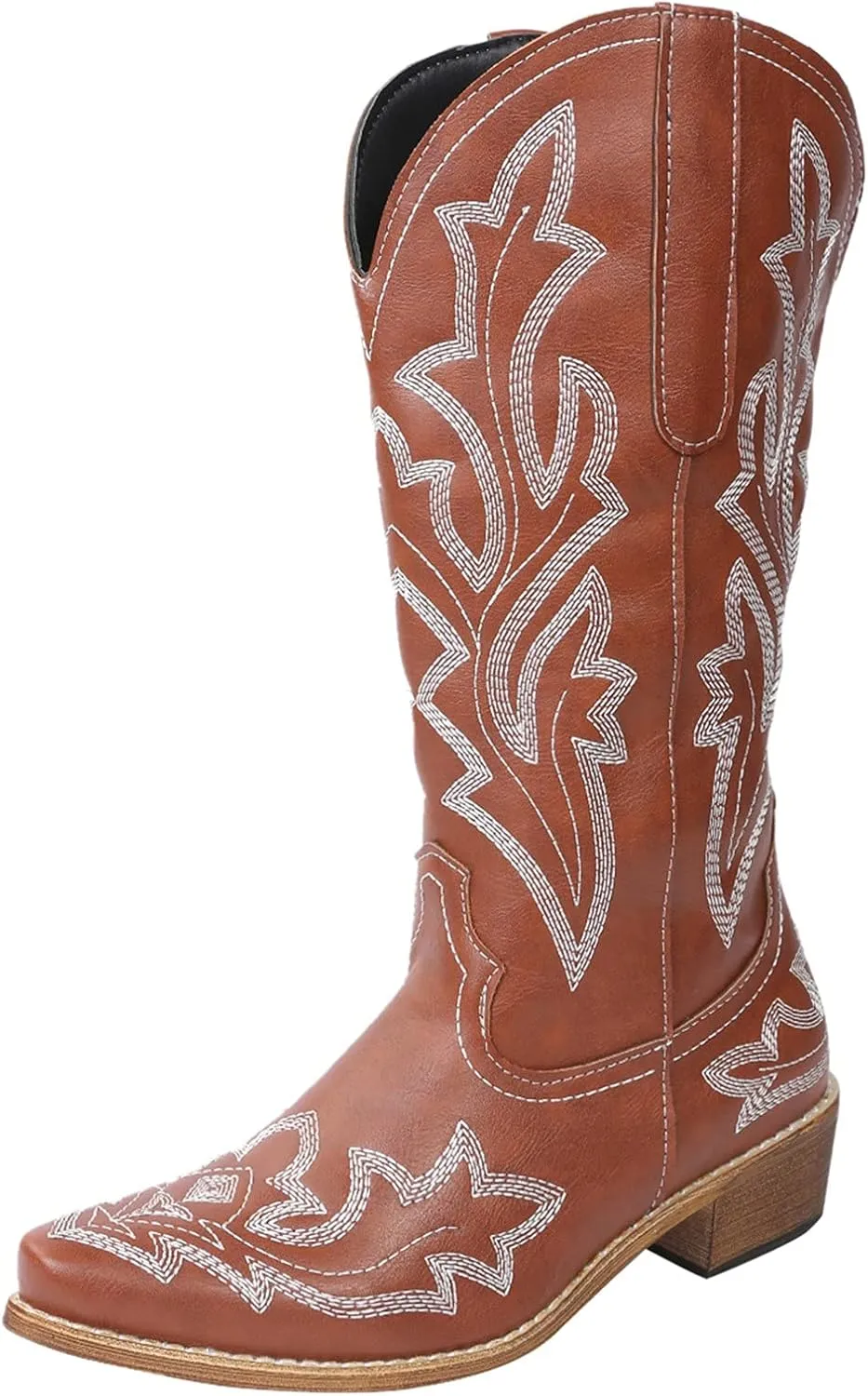 Mid Calf Boots for Women Cowboy Boots Women Cowboy Boots Retro Slip On Chunky Heel Embroidery Pointed Toe Women Boots