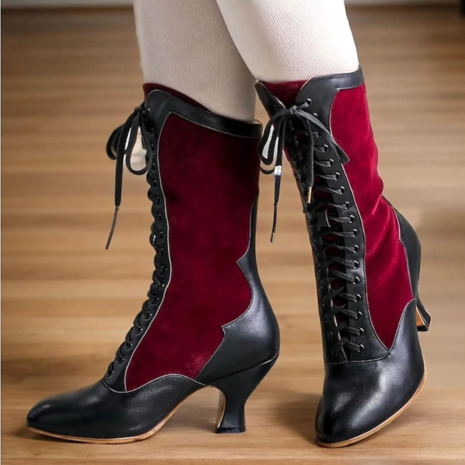 Mid Calf Boots for Women Fall Boots for Women 2024 Vintage Block Heel Lace Up Women Fashion Boots With Cute Cat Motif