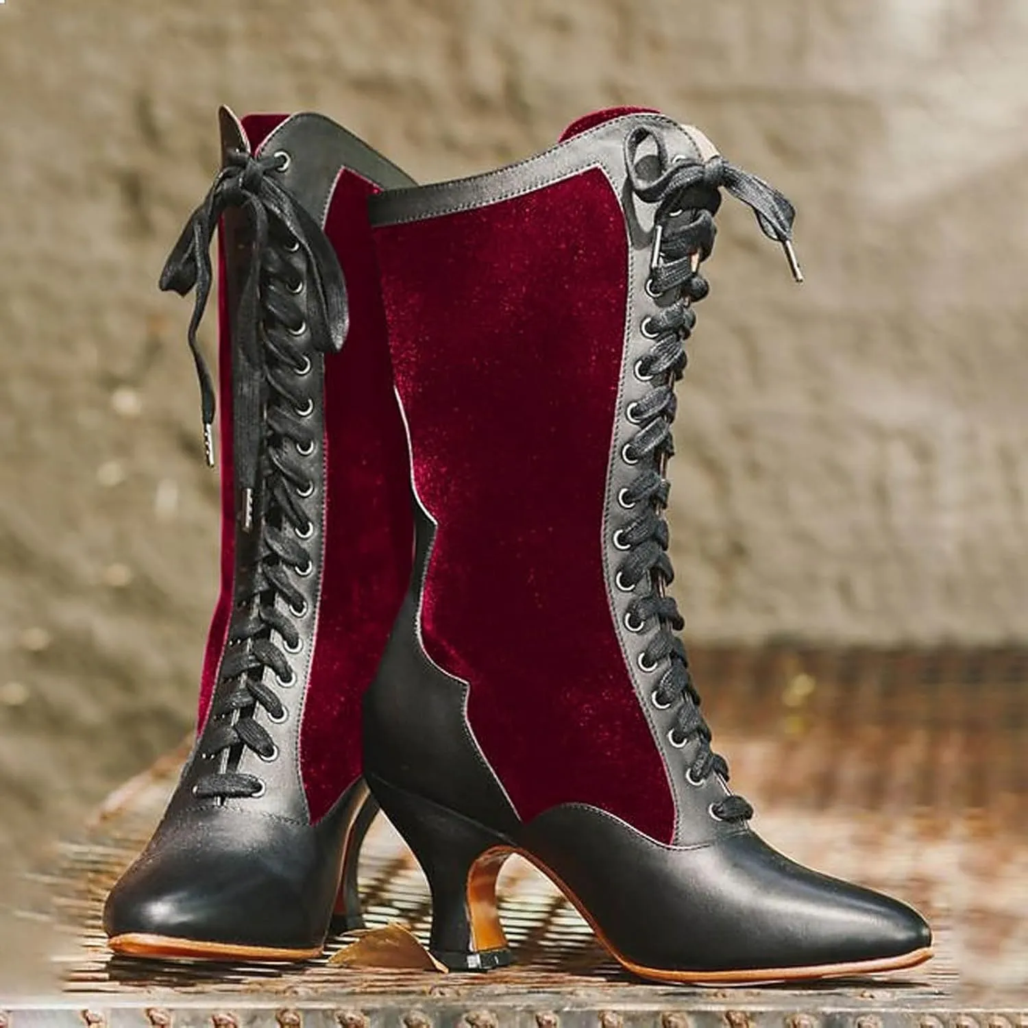Mid Calf Boots for Women Fall Boots for Women 2024 Vintage Block Heel Lace Up Women Fashion Boots With Cute Cat Motif