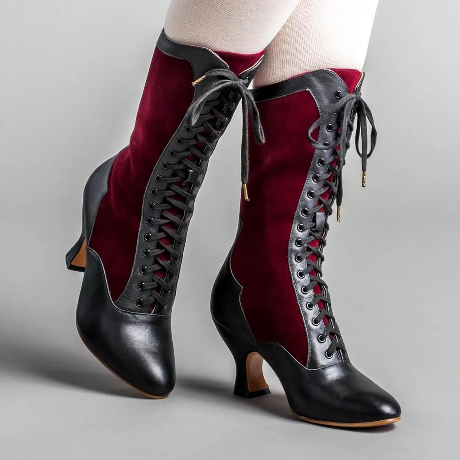 Mid Calf Boots for Women Fall Boots for Women 2024 Vintage Block Heel Lace Up Women Fashion Boots With Cute Cat Motif