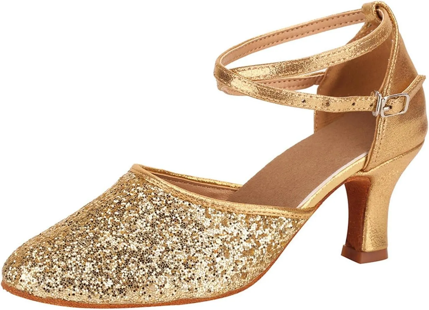Mid Heels Sandals for Womens Latin Dance Shoes Heeled Ballroom Tango Shoes Party Sequin Dance Shoes Buckle Mid Heels
