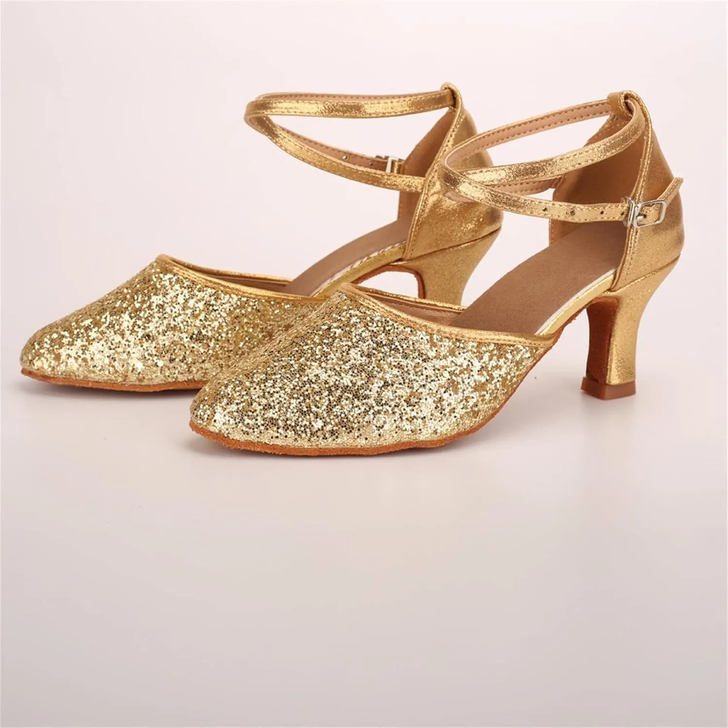 Mid Heels Sandals for Womens Latin Dance Shoes Heeled Ballroom Tango Shoes Party Sequin Dance Shoes Buckle Mid Heels