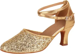 Mid Heels Sandals for Womens Latin Dance Shoes Heeled Ballroom Tango Shoes Party Sequin Dance Shoes Buckle Mid Heels