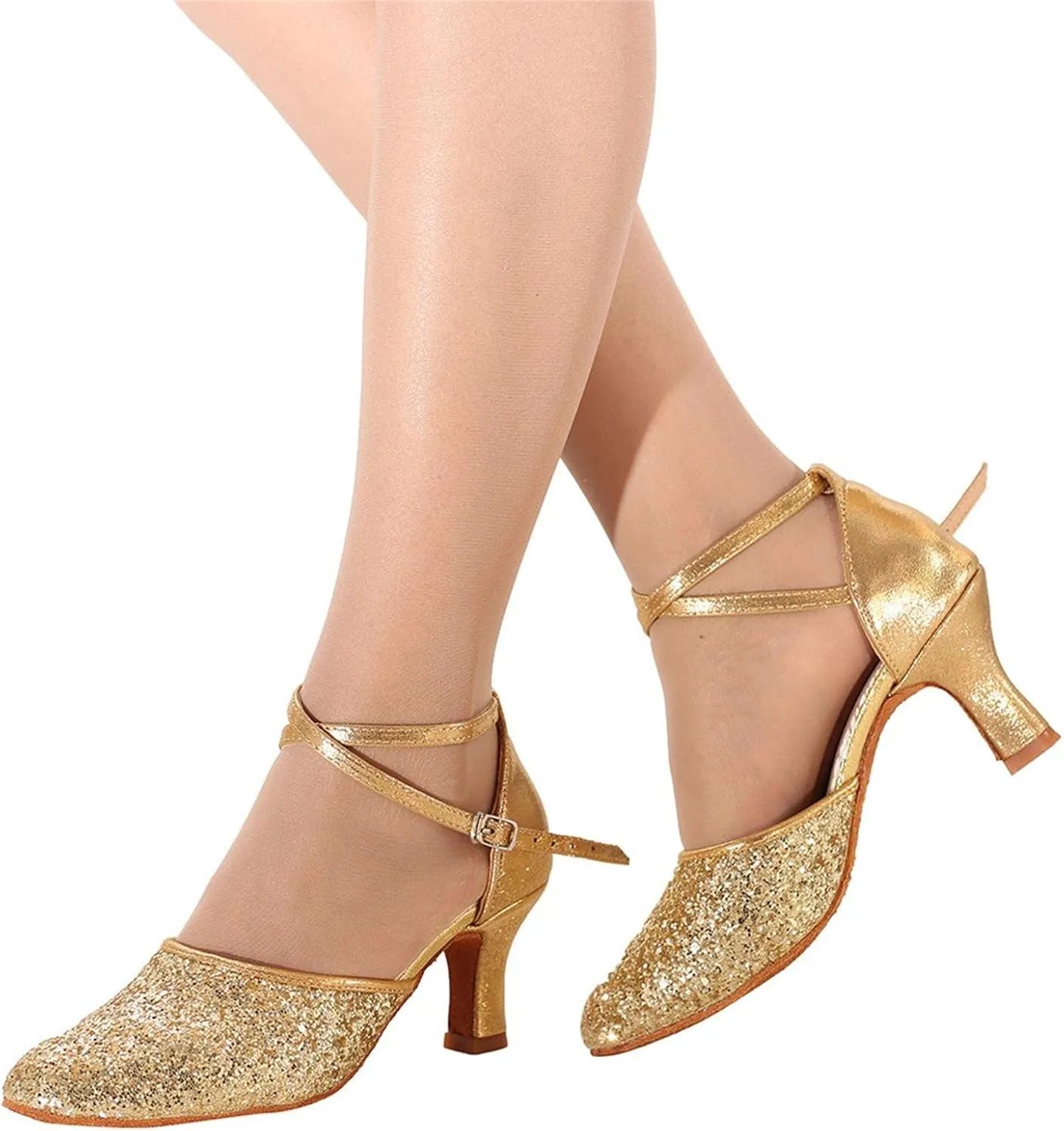 Mid Heels Sandals for Womens Latin Dance Shoes Heeled Ballroom Tango Shoes Party Sequin Dance Shoes Buckle Mid Heels