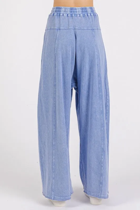 Mittoshop Mineral Wash Elastic Waist Barrel Leg Baggy Pants