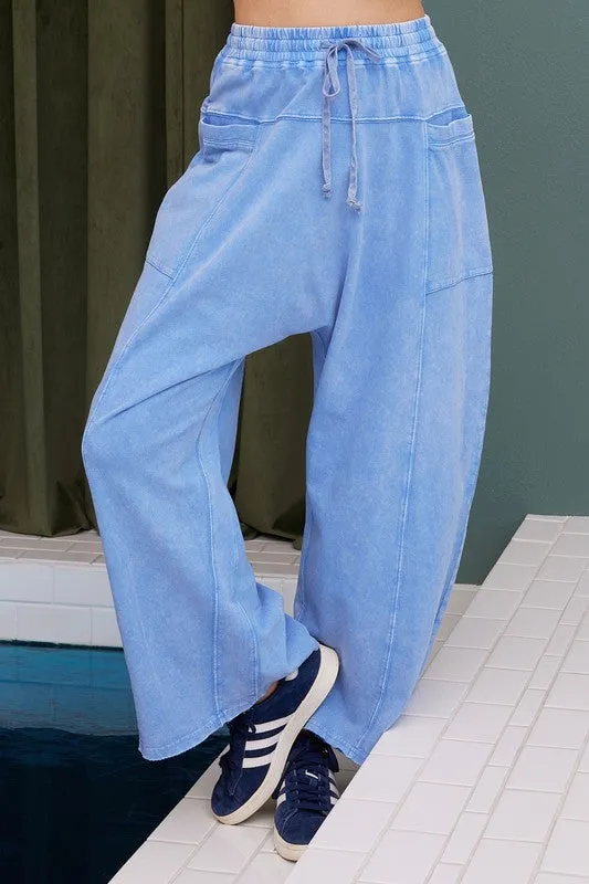 Mittoshop Mineral Wash Elastic Waist Barrel Leg Baggy Pants