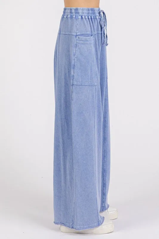 Mittoshop Mineral Wash Elastic Waist Barrel Leg Baggy Pants