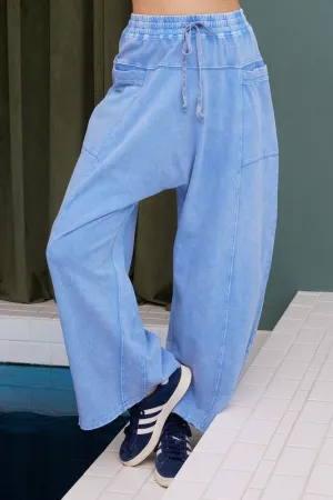 Mittoshop Mineral Wash Elastic Waist Barrel Leg Baggy Pants