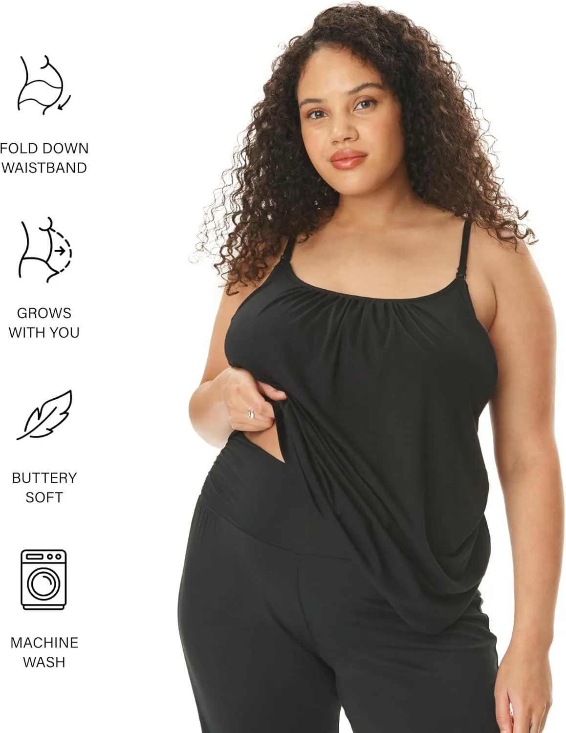 Motherhood Maternity Women's Swing Cami & Foldover Pant, Lounge Set, Breastfeeding Sleepwear