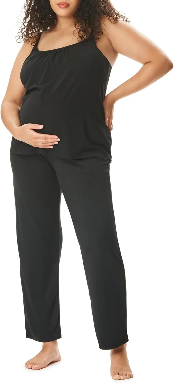 Motherhood Maternity Women's Swing Cami & Foldover Pant, Lounge Set, Breastfeeding Sleepwear