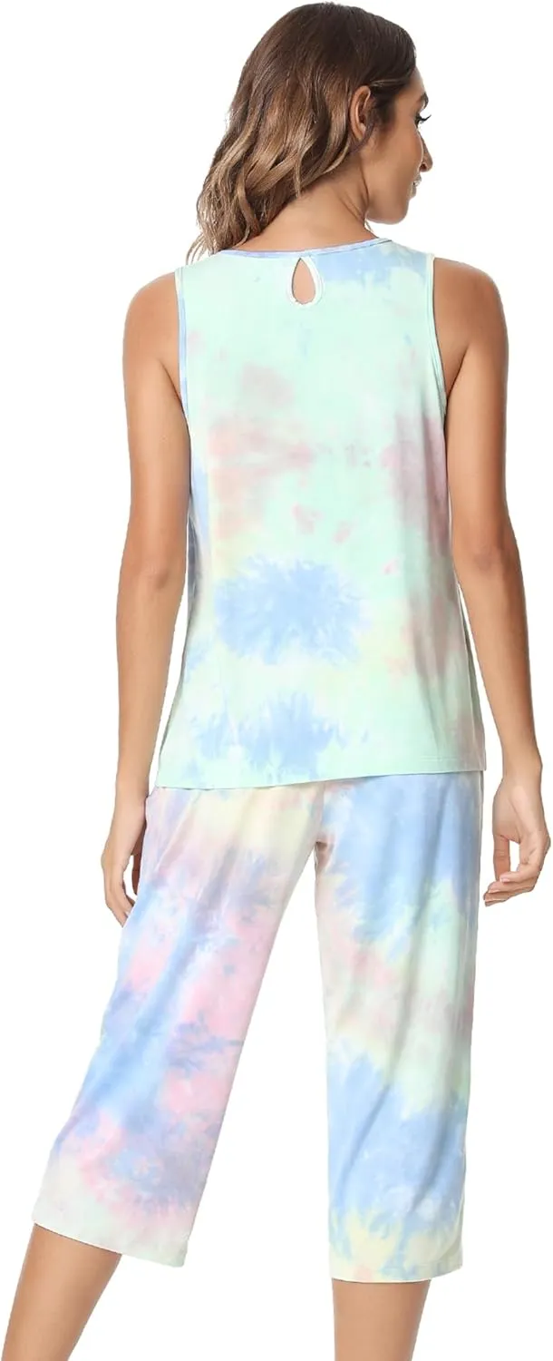 NACHILA Pajamas for Women-Viscose Made from Bamboo, Sleeveless Pjs Tank Top Capri Pants Pajama Sets Cooling Sleepwear