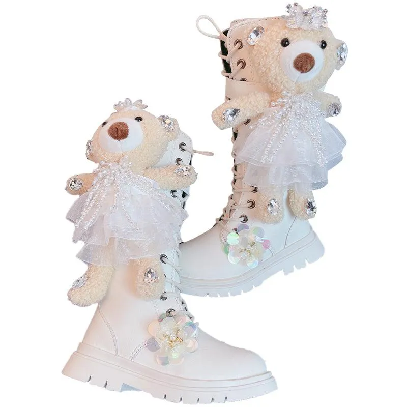 New Style Girls Leather Bear Boots