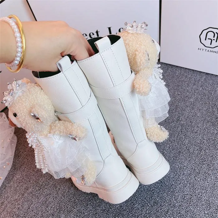 New Style Girls Leather Bear Boots
