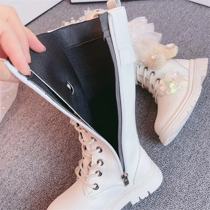 New Style Girls Leather Bear Boots