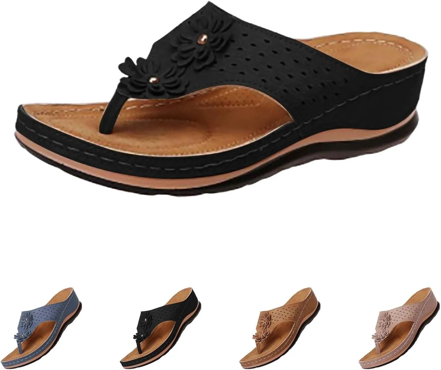Orthopedic Sandals for Women with Arch Support Summer Slip On Wedge Flip Flops Adjustable Comfort Orthotic Beach Slides