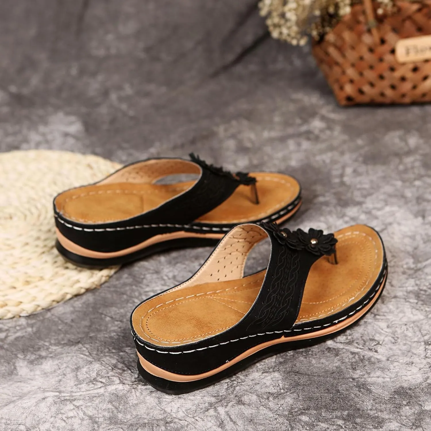 Orthopedic Sandals for Women with Arch Support Summer Slip On Wedge Flip Flops Adjustable Comfort Orthotic Beach Slides