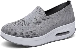 Orthopedic Sneakers for Women Slip-On Light Air Cushion Mesh Up Stretch Platform Orthopedic Sneakers Breathable Knitted Woven Low Top Walking Shoes Arch Support Non-Slip Shoe