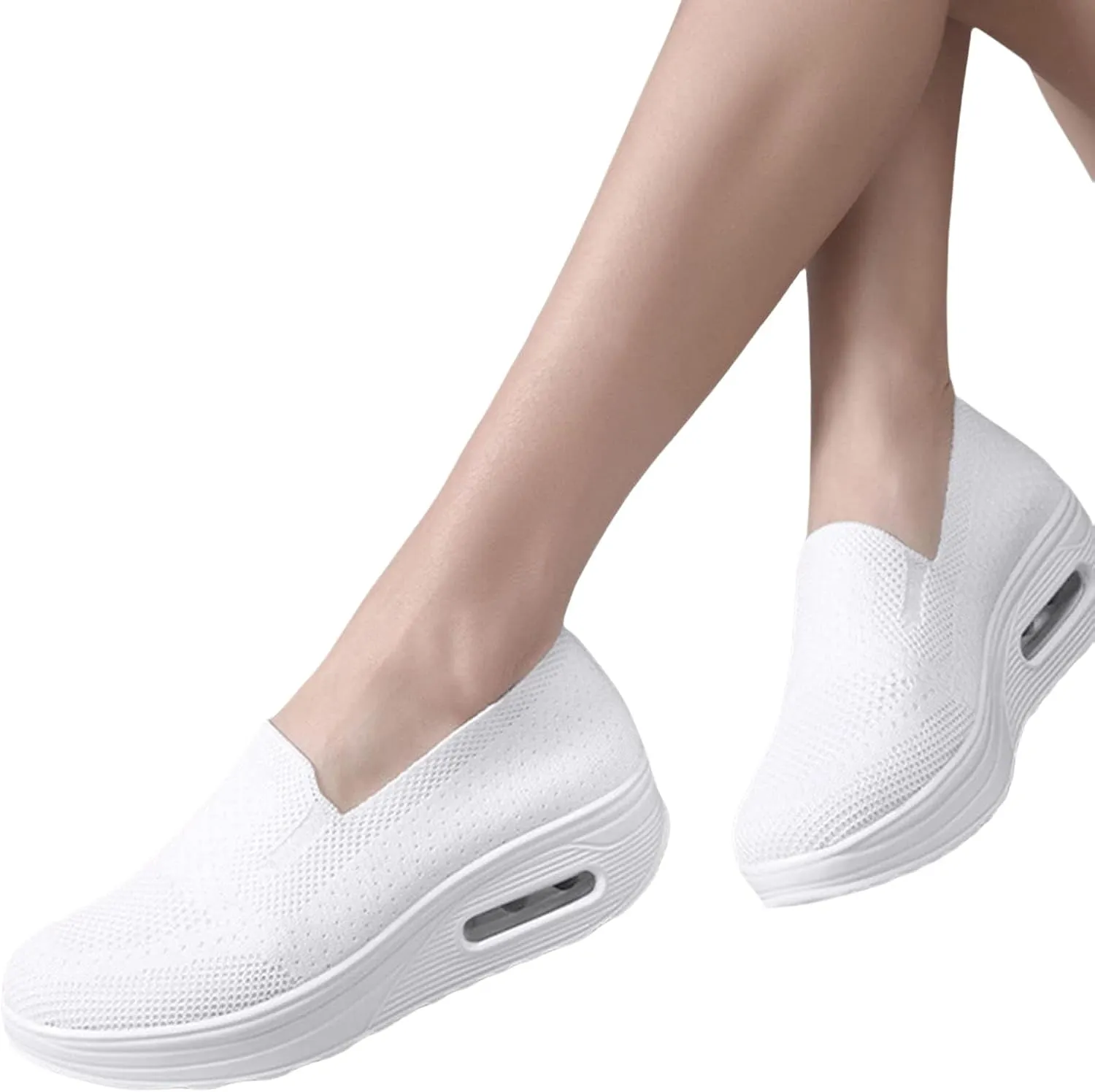 Orthopedic Sneakers for Women Slip-On Light Air Cushion Mesh Up Stretch Platform Orthopedic Sneakers Breathable Knitted Woven Low Top Walking Shoes Arch Support Non-Slip Shoe
