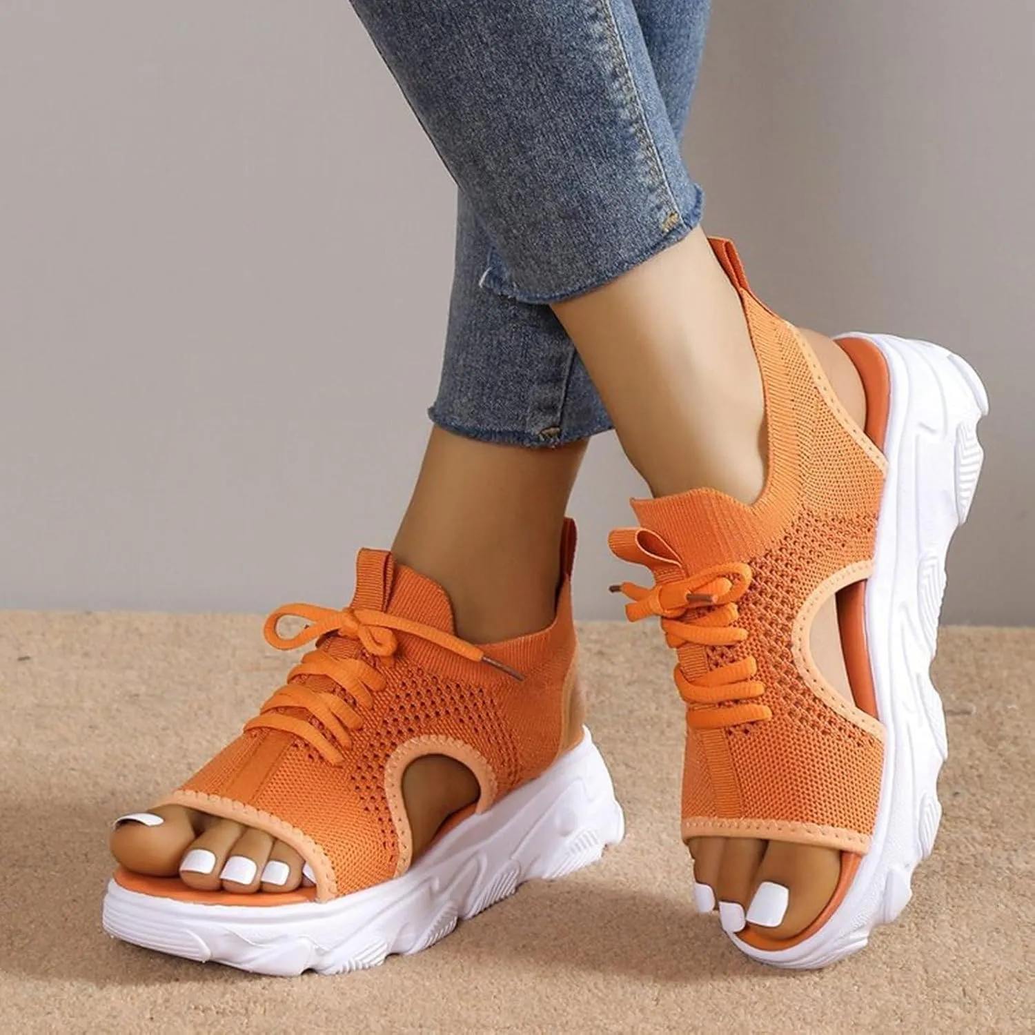 Orthopedic Wedge Sandals for Women Casual Breathable Mesh Hollow Out Open Toe Beach Shoes Lightweight Platform Ankle Strap Comfortable Outdoor Shoes Sandals