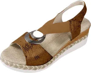 Orthopedic Wedge Sandals for Women Fashion Bohemian Leather Sandals Flat Open Toe Ankle Strap Espadrilles Walking Shoes Summer Lightweight Solid Color Outdoor Shoes Breathable Card Wedge Sneaker