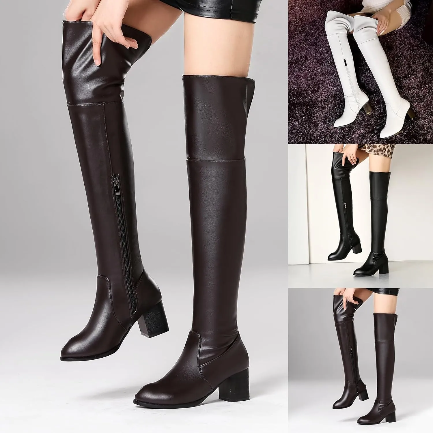 Over the Knee Boots Thigh High Boots for Women Autumn And Winter Fashion Boots Half Zipper Over Knee Boot Comfortable