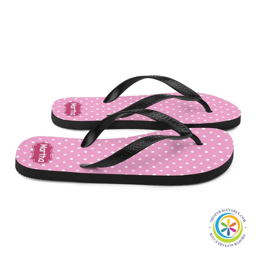 Personalized Pink Polka Dot Flip-Flops