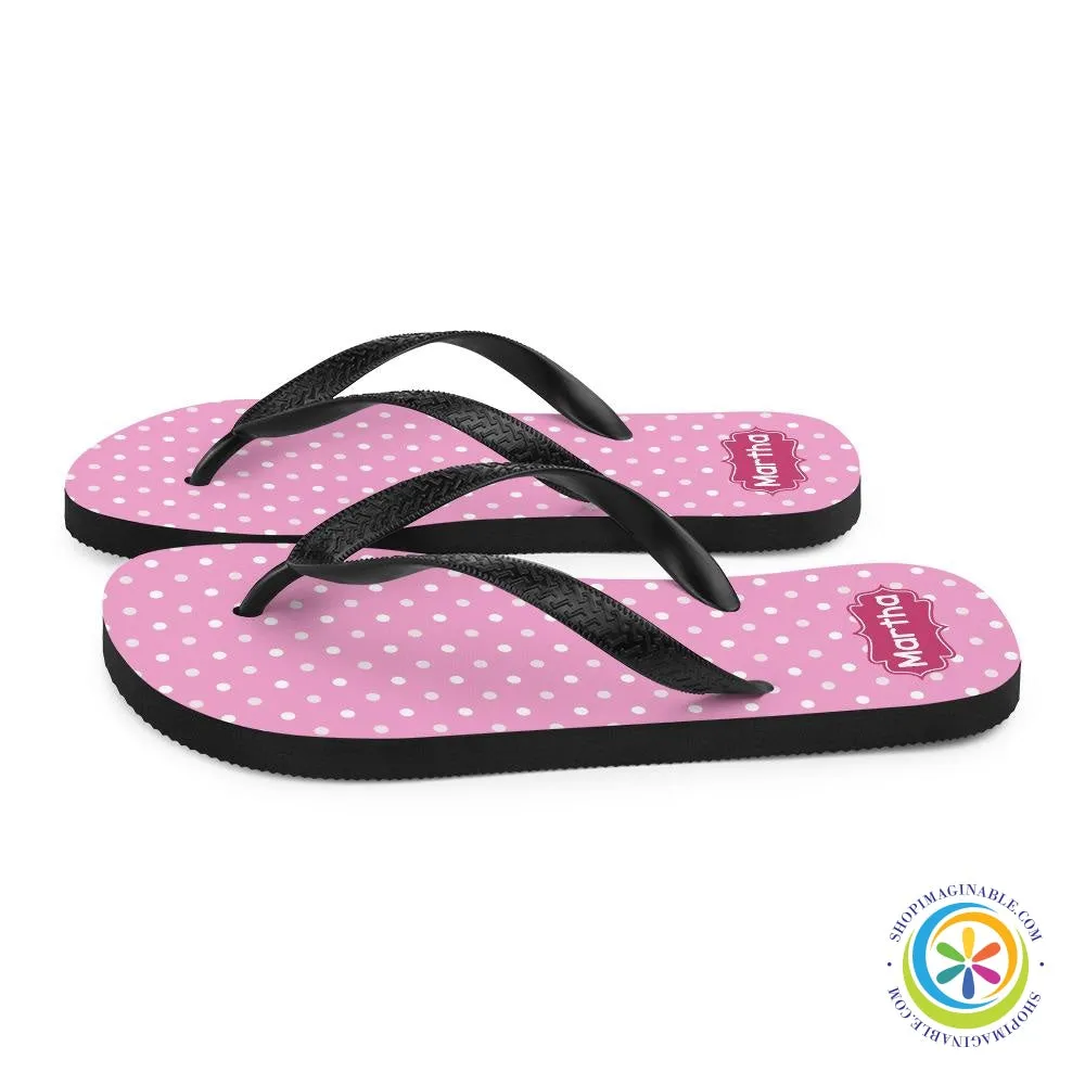 Personalized Pink Polka Dot Flip-Flops