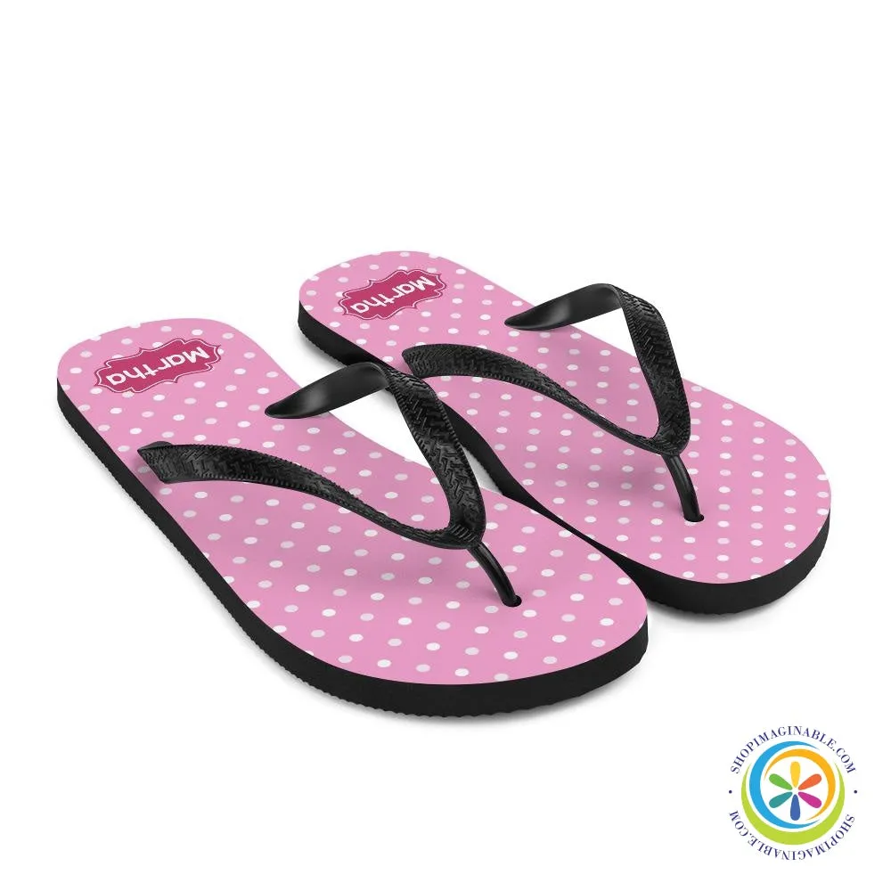 Personalized Pink Polka Dot Flip-Flops