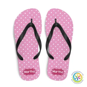 Personalized Pink Polka Dot Flip-Flops