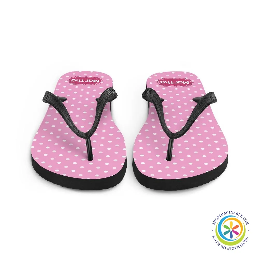 Personalized Pink Polka Dot Flip-Flops