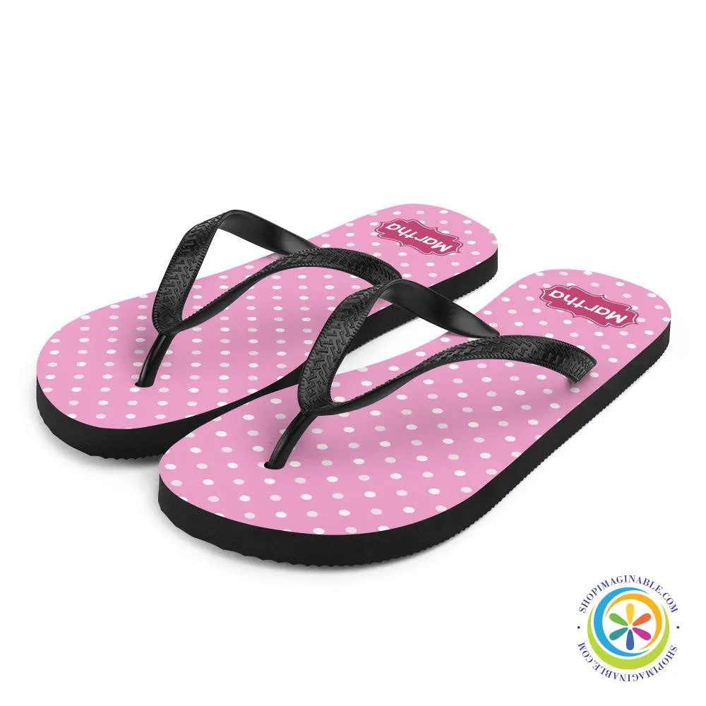 Personalized Pink Polka Dot Flip-Flops