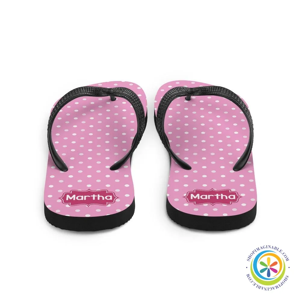 Personalized Pink Polka Dot Flip-Flops