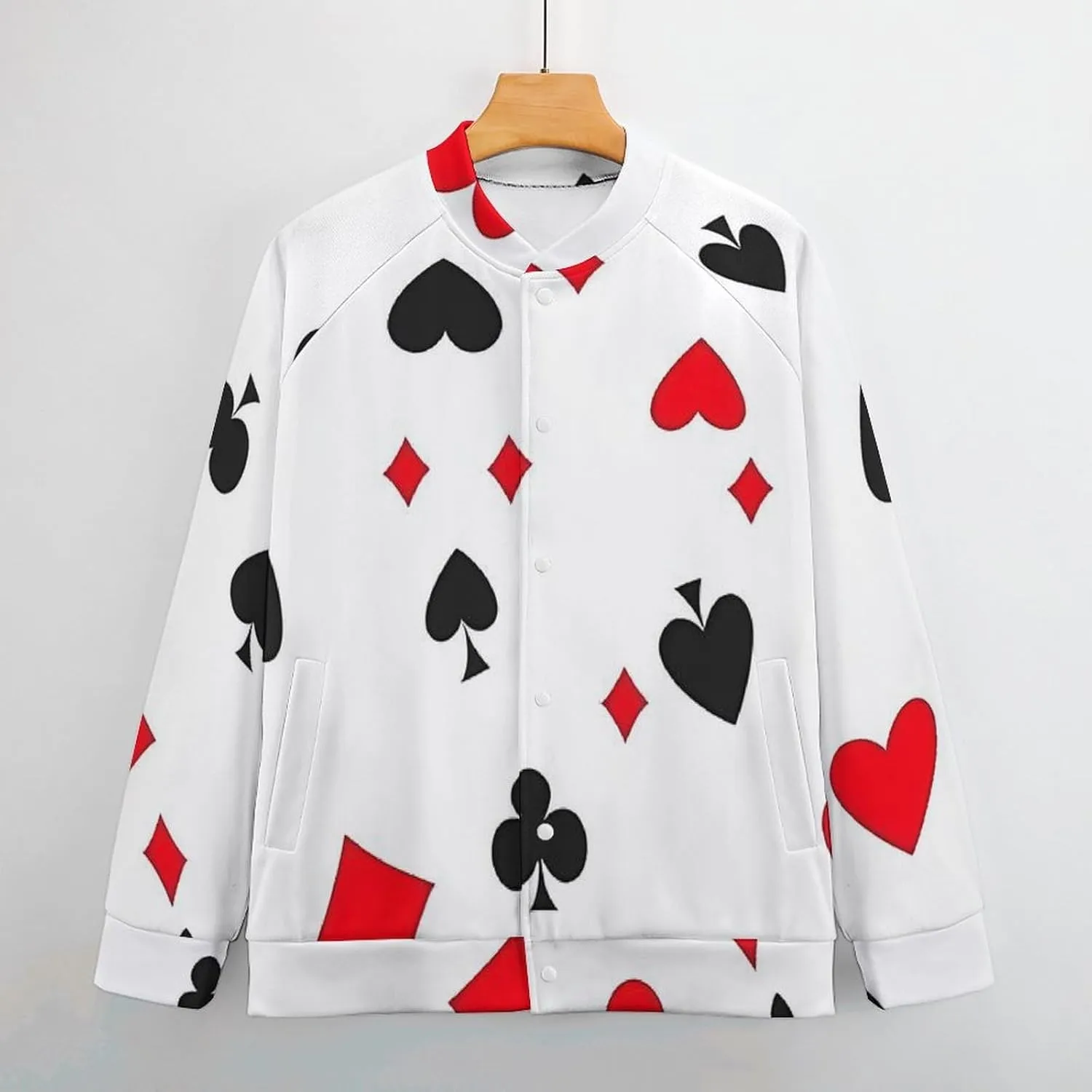 Poker Hearts Patterns Lightweight Men's Baseball Jackets Relaxed Fit Varsity Bomber Jacket Windbreaker Coat