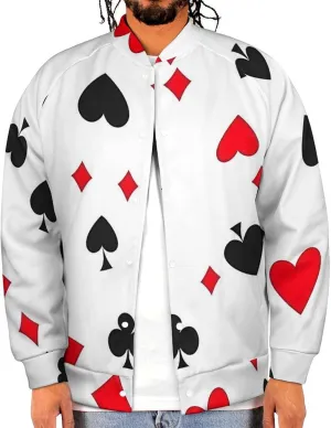 Poker Hearts Patterns Lightweight Men's Baseball Jackets Relaxed Fit Varsity Bomber Jacket Windbreaker Coat