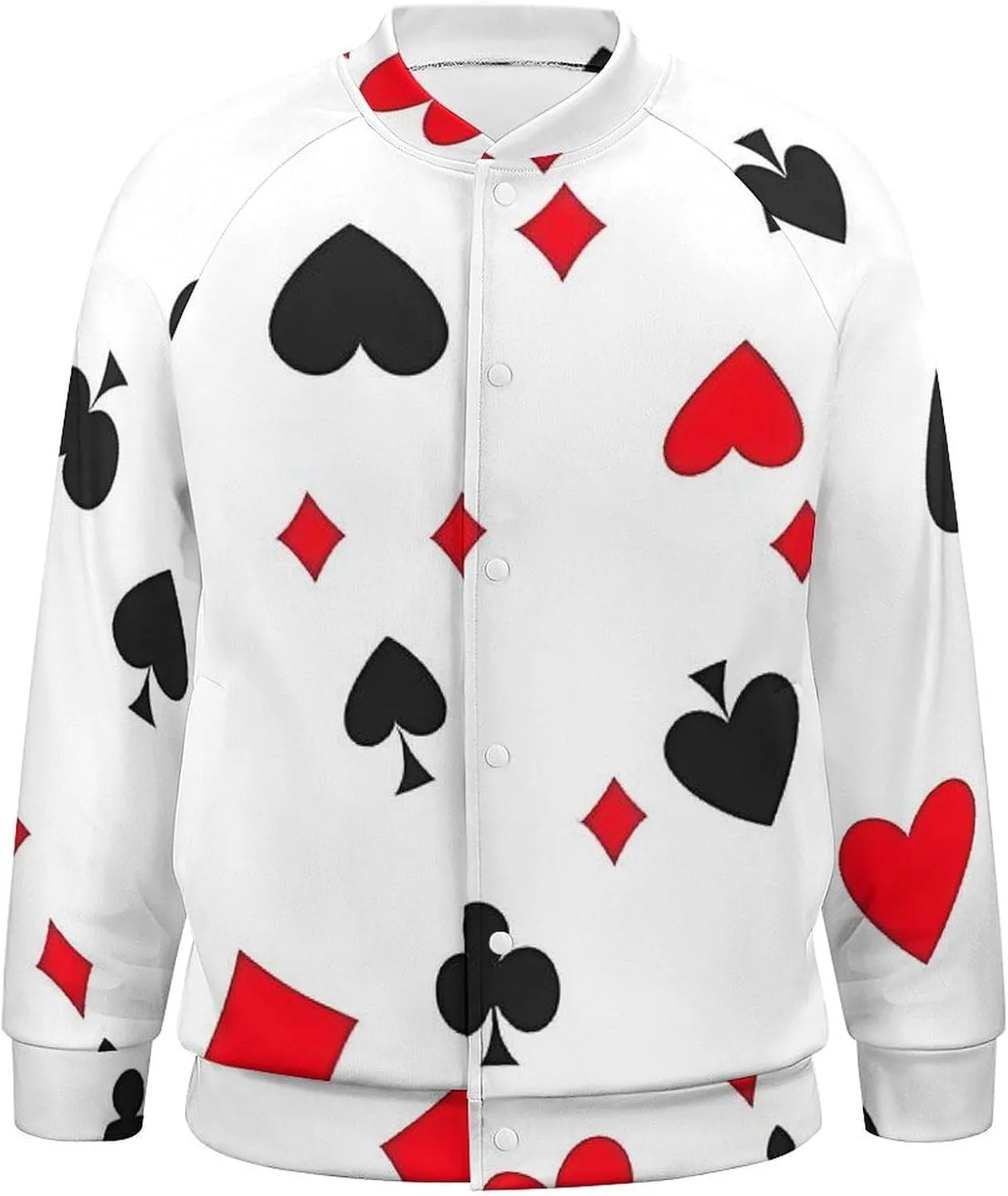 Poker Hearts Patterns Lightweight Men's Baseball Jackets Relaxed Fit Varsity Bomber Jacket Windbreaker Coat