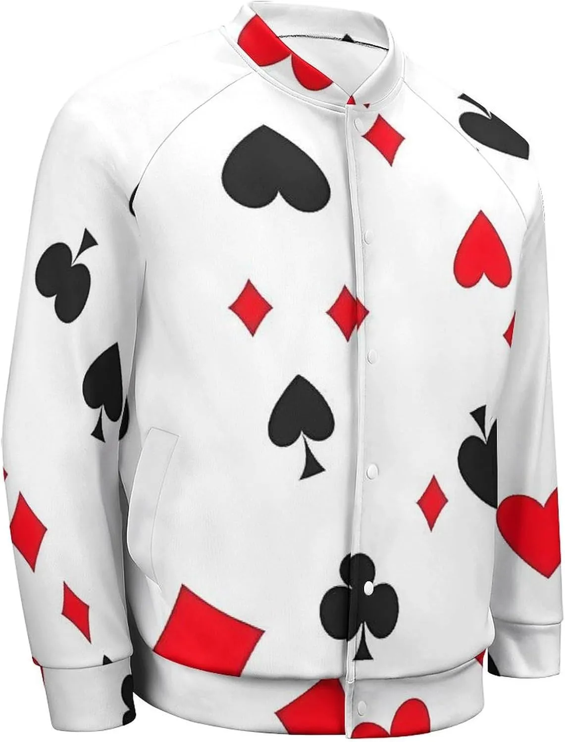 Poker Hearts Patterns Lightweight Men's Baseball Jackets Relaxed Fit Varsity Bomber Jacket Windbreaker Coat