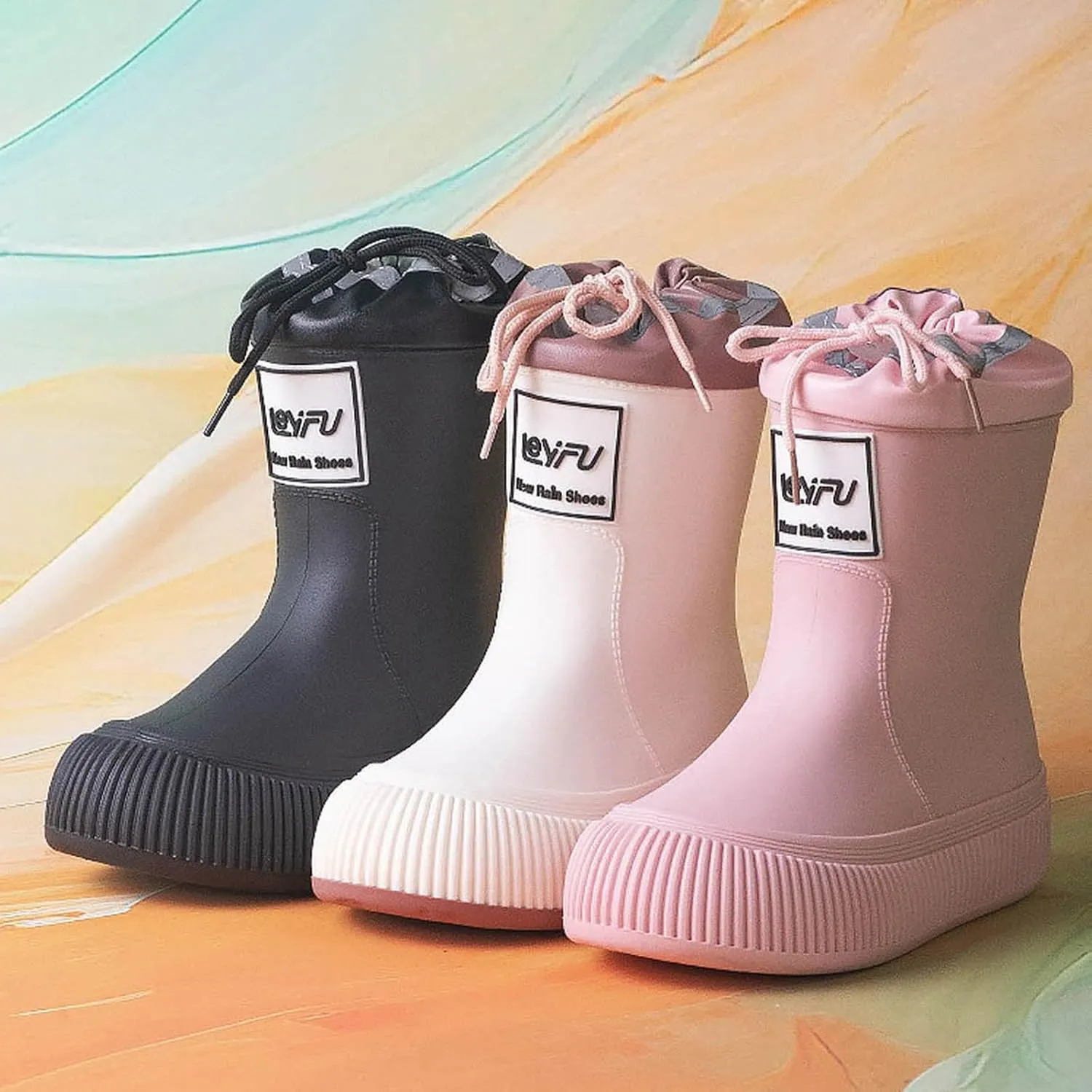 Rain Boots for Kids Mid Calf Toddler Rain Boots Baby Kids Easy-on Rain shoes Children Waterproof Shoes Colors Unisex-Child
