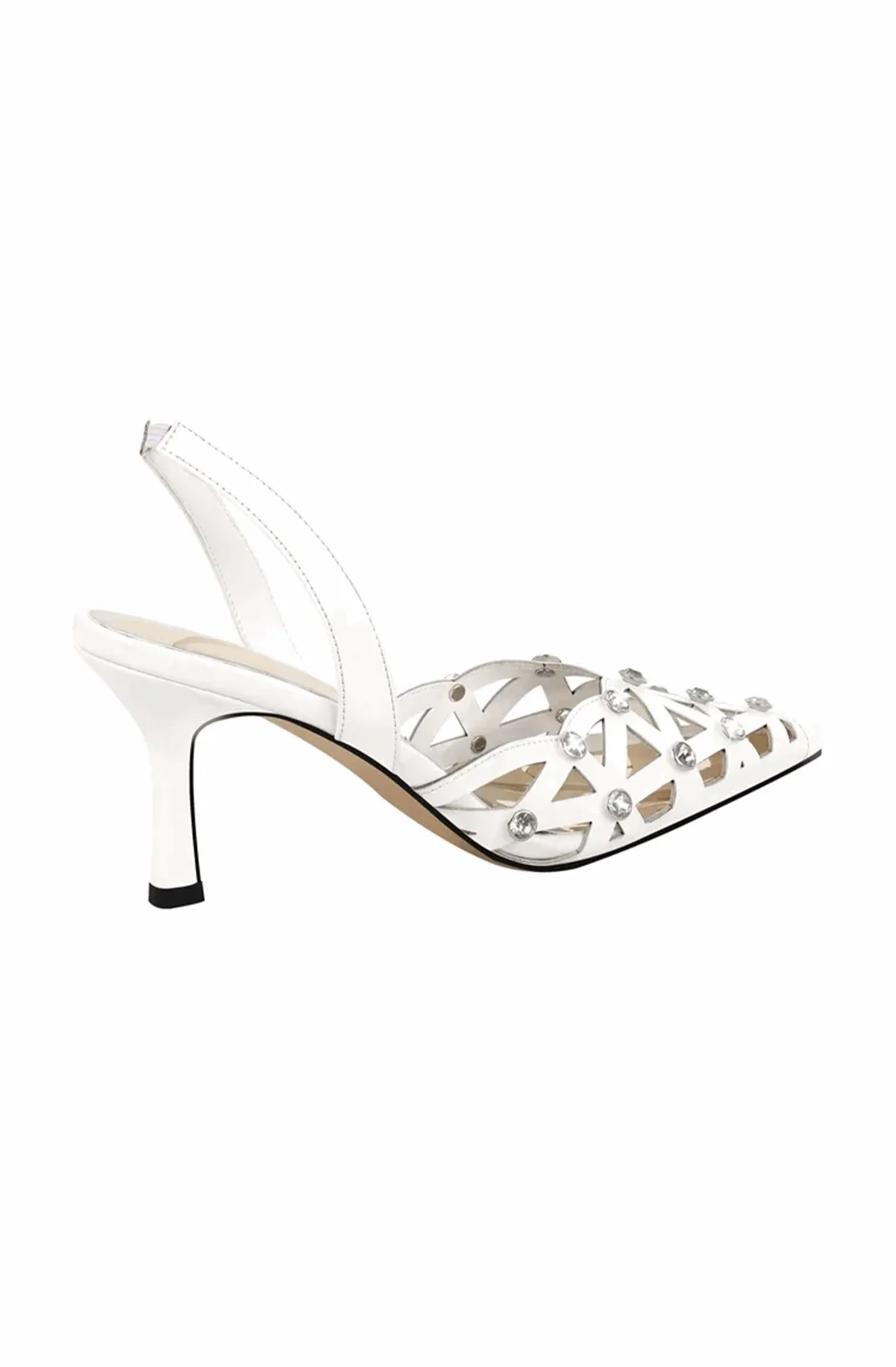 Rhinestone pointed toe ankle strap buckle heeled sandals